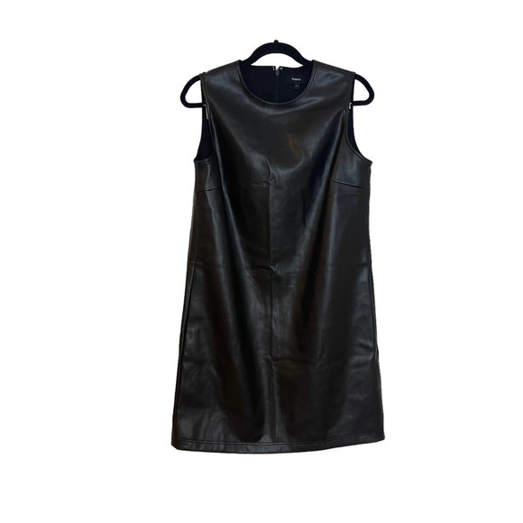Theory Bedford Mod Vegan Leather Sleeveless Shift Dress Black Women's Size 4 - Picture 4 of 12